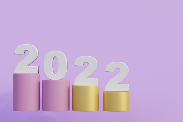 Texto 2022 em ouro pódio ou pódio número 2022 tipografia criativa renderização em 3D