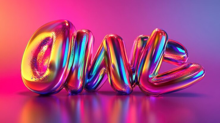 Foto texto 3d brillante y brillante con un efecto de gel líquido con superficies lisas y coloridas