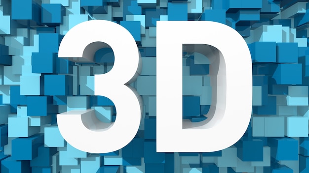 Texto 3D extruido con fondo abstracto azul lleno de cubos
