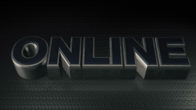 Texto 3D de metal EN LÍNEA con reflejo