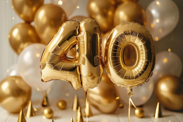 Foto texto 40 hecho de dos globos de helio flotantes de oro