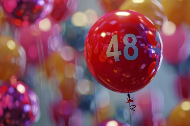 Foto texto 48 com radiância de rubí e balão de hélio voador