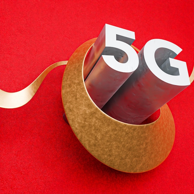 Foto texto 5g 3d para promoción de marca de red.