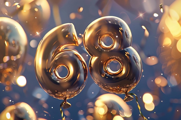 Foto texto 99 hecho de dos globos de helio flotantes de oro