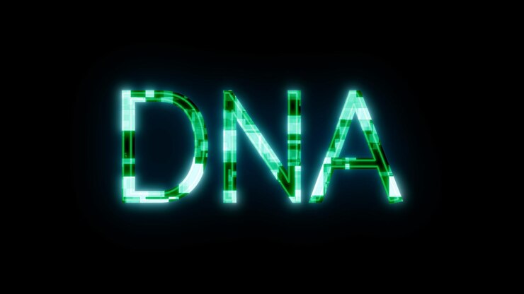 Foto texto de adn verde neón sobre un fondo negro