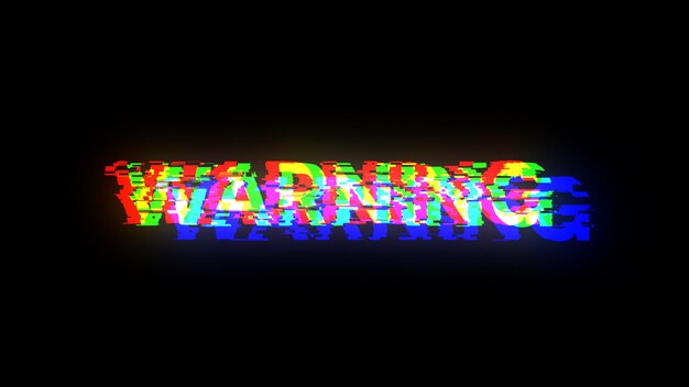 Texto de advertencia de representación 3D con efectos de pantalla de fallas tecnológicas