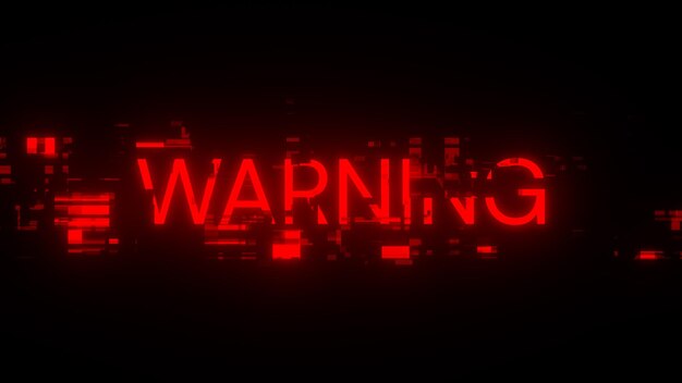 Texto de advertencia de representación 3D con efectos de pantalla de fallas tecnológicas