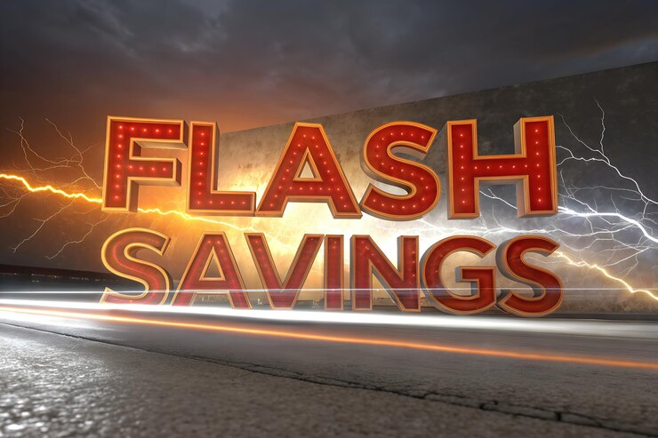 Foto texto de ahorro de flash dinámico con efectos de energía electrificantes