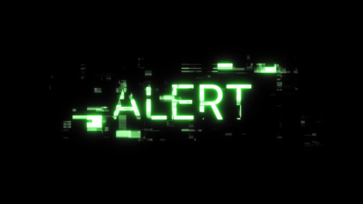 Foto texto de alerta de representación 3d con efectos de pantalla de fallas tecnológicas
