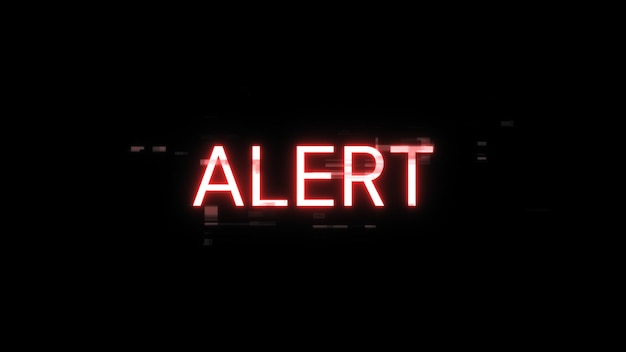 Texto de alerta de representación 3D con efectos de pantalla de fallas tecnológicas