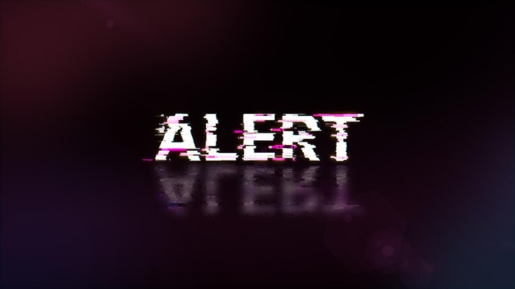 Foto texto de alerta de representación 3d con efectos de pantalla de fallas tecnológicas