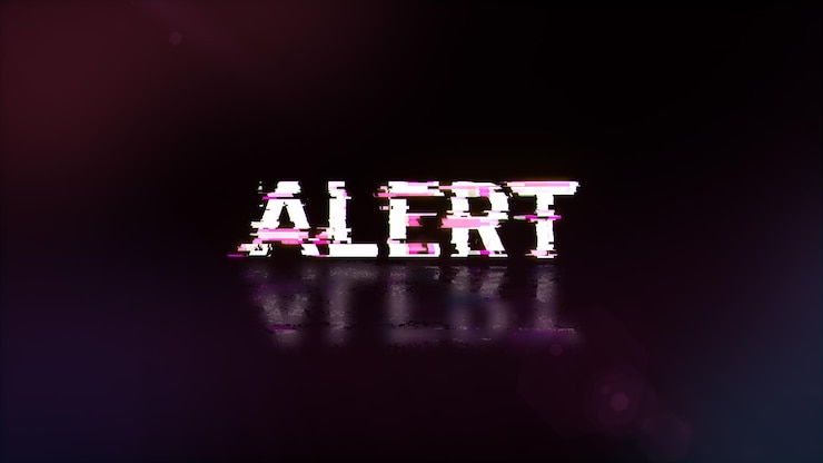 Foto texto de alerta de representación 3d con efectos de pantalla de fallas tecnológicas
