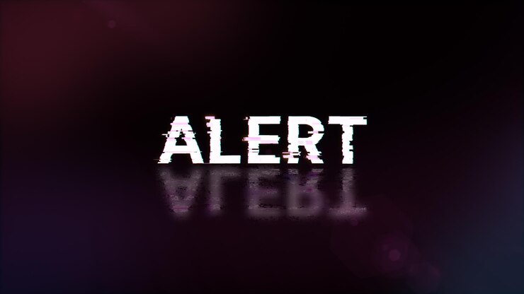 Foto texto de alerta de representación 3d con efectos de pantalla de fallas tecnológicas