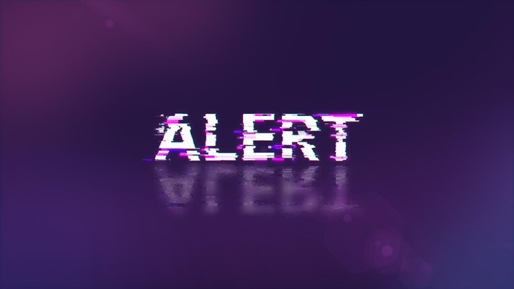 Foto texto de alerta de representación 3d con efectos de pantalla de fallas tecnológicas