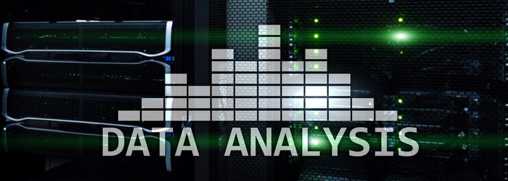 Foto texto de análisis de big data en el fondo de la sala de servidores internet y el concepto de tecnología moderna