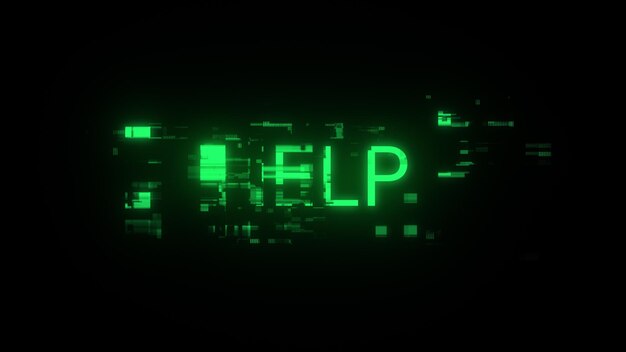 Texto de ayuda de representación 3D con efectos de pantalla de fallas tecnológicas