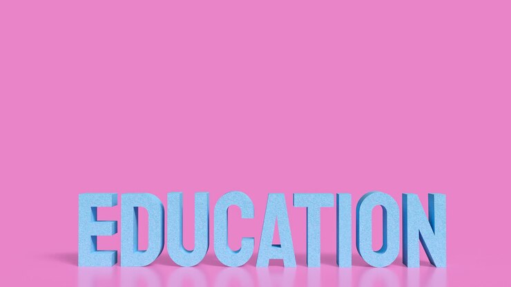 Foto el texto azul de educación en fondo rosa renderización 3d