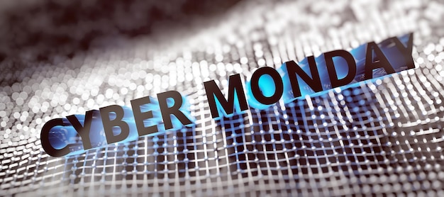 Texto de banner de venta de Cyber Monday sobre fondo de tecnología abstracta