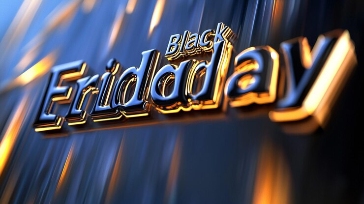Foto texto de black friday en cromo con un acabado en espejo y bordes brillantes