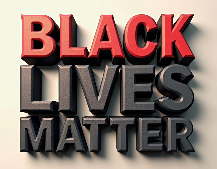 Foto texto de black lives matter en letras 3d rojas y negras en negrita sobre un fondo claro
