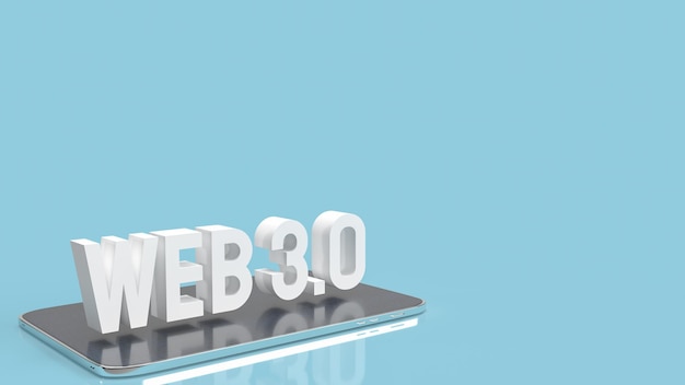 El texto blanco Web 3.0 en la tableta en fondo azul para el concepto de tecnología de representación 3d