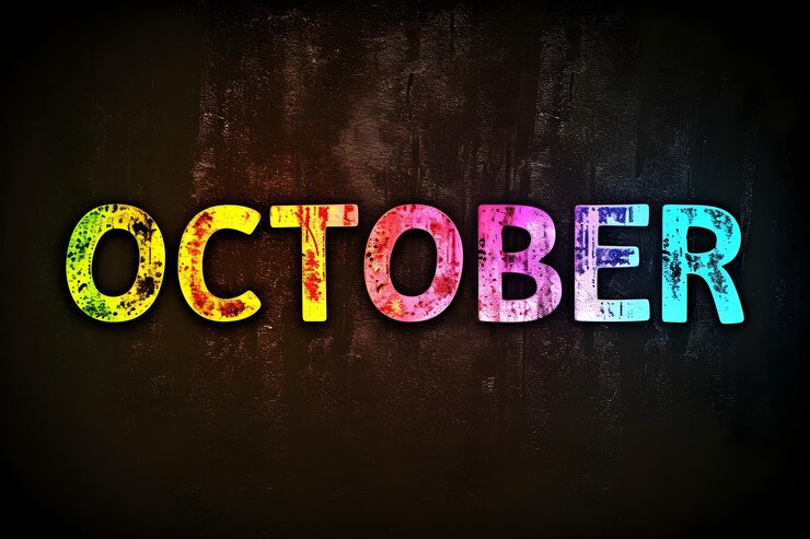 Foto texto brillante 12 nombre del mes calendario capas de arco iris escritas en un fondo negro