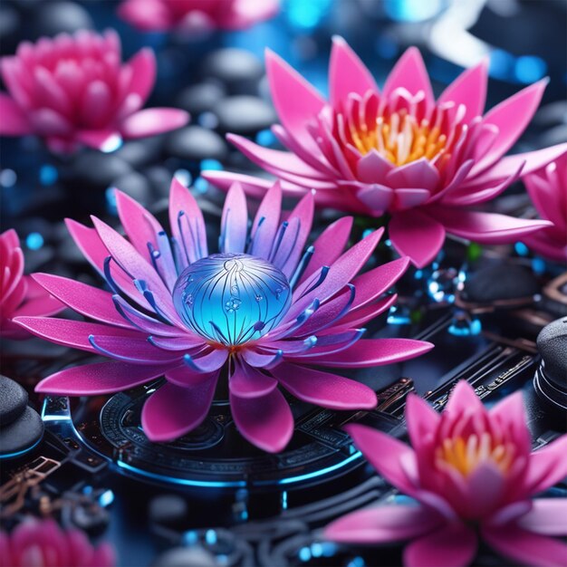 Texto buitifull flores neet 2024 4k cyberpunk 3d render Foto Premium