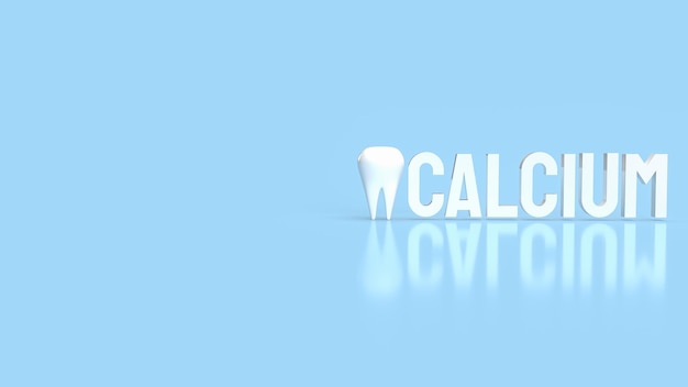 El texto de calcio blanco y los dientes en la representación 3d de fondo azul