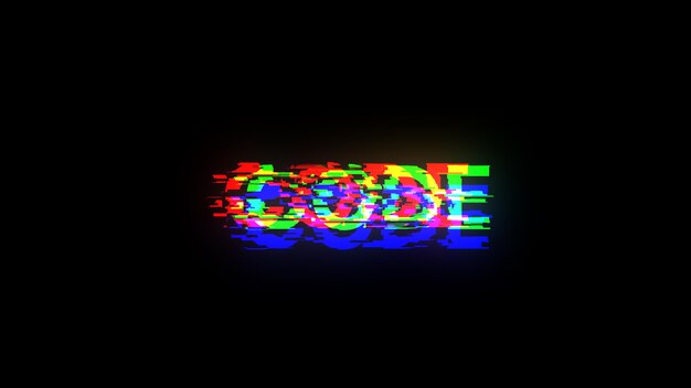 Texto de código de representación 3D con efectos de pantalla de fallas tecnológicas