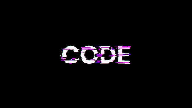 Texto de código de representación 3D con efectos de pantalla de fallas tecnológicas