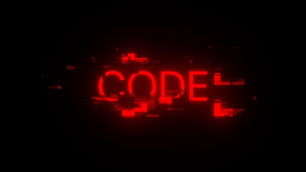 Texto de código de representación 3D con efectos de pantalla de fallas tecnológicas