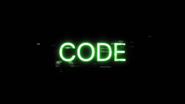Texto de código de representación 3D con efectos de pantalla de fallas tecnológicas
