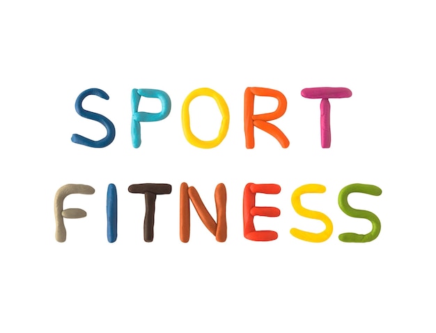 Texto de color de deporte y fitness hecho de plastilina