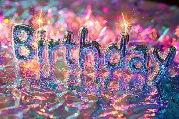 Texto de cumpleaños colorido hecho de velas y chispas en un fondo brillante