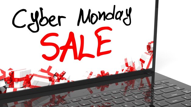 Foto texto de cyber monday sale en la pantalla de las computadoras portátiles