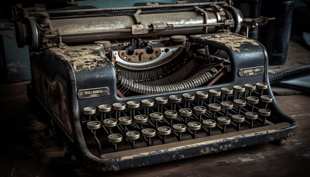 Texto datilografado de teclado de máquina de escrever enferrujado evoca nostalgia pela literatura gerada por IA