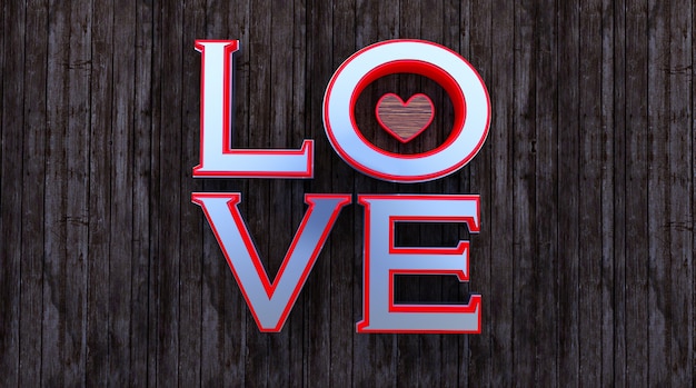 Texto de amor 3D na madeira