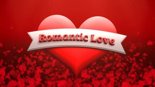 Texto de amor romântico closeup e coração romântico em fundo brilhante de dia dos namorados. Ilustração 3D de luxo e estilo elegante para férias