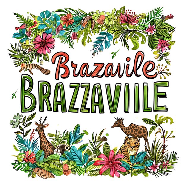 Texto de Brazzaville com tipografia divertida desenhada à mão Design S Coleção de artes paisagísticas em aquarela