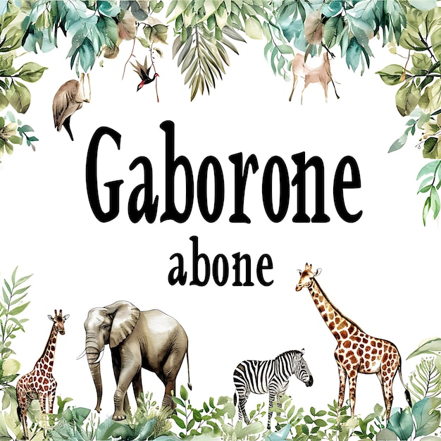 Texto de Gaborone com tipografia moderna sem serifa estilo aquarela coleção de artes de paisagem