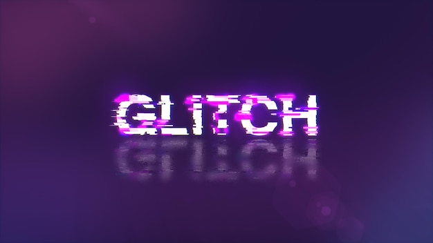 Texto de glitch de renderização 3D com efeitos de tela de glitches tecnológicos