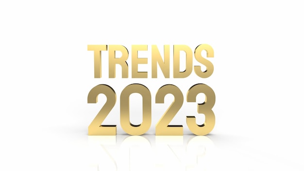 Texto de ouro de tendências 2023 em renderização 3d de fundo branco