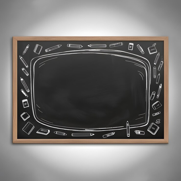 Foto texto de volta à escola com um quadro em estilo doodle