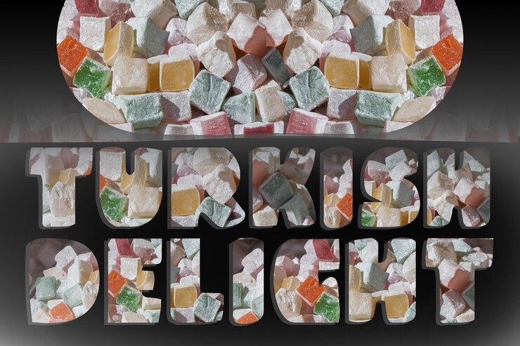 Foto texto de delicias turcas en delicias turcas de varios colores.