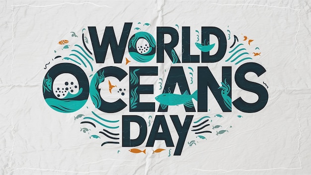 texto del día mundial de los océanos escrito con agua aislada en fondo blanco