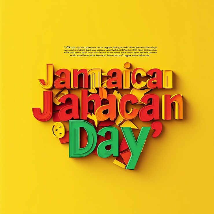 Foto texto del día del trabajo de jamaica rodeado de objetos coloridos