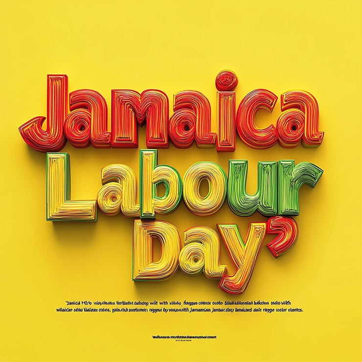 Foto texto del día del trabajo de jamaica rodeado de objetos coloridos