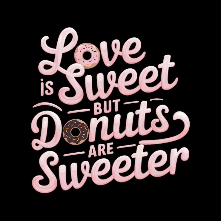 Foto el texto dice que el amor es dulce, pero las rosquillas son más dulces con imágenes de rosquillas incorporadas en el diseño.