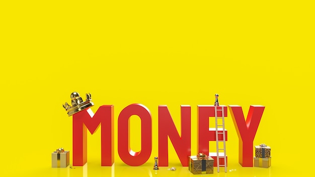 El texto de dinero en rojo sobre fondo amarillo para la representación 3d de contenido empresarial.