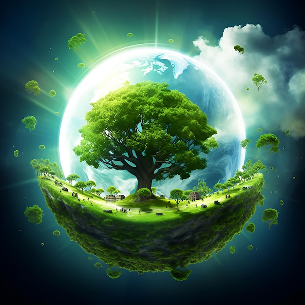 Texto do Dia Mundial do Meio Ambiente com uma visão completa do planeta Terra e da natureza manipulação criativa